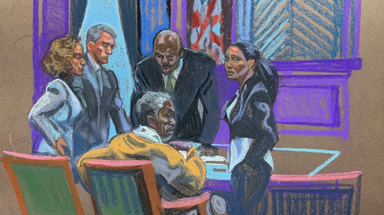 Sean "Diddy" Combs with his team of attorneys during his sex-trafficking trial in New York City on June 12, 2025.