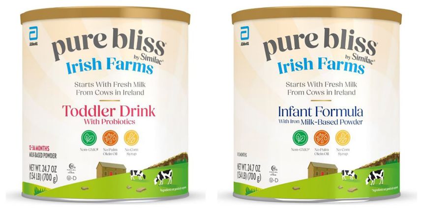 The Pure Bliss by Similac Irish Farms toddler and infant formula labels are nearly identical, which critics say increases the odds caregivers could choose the wrong formula for their infants.