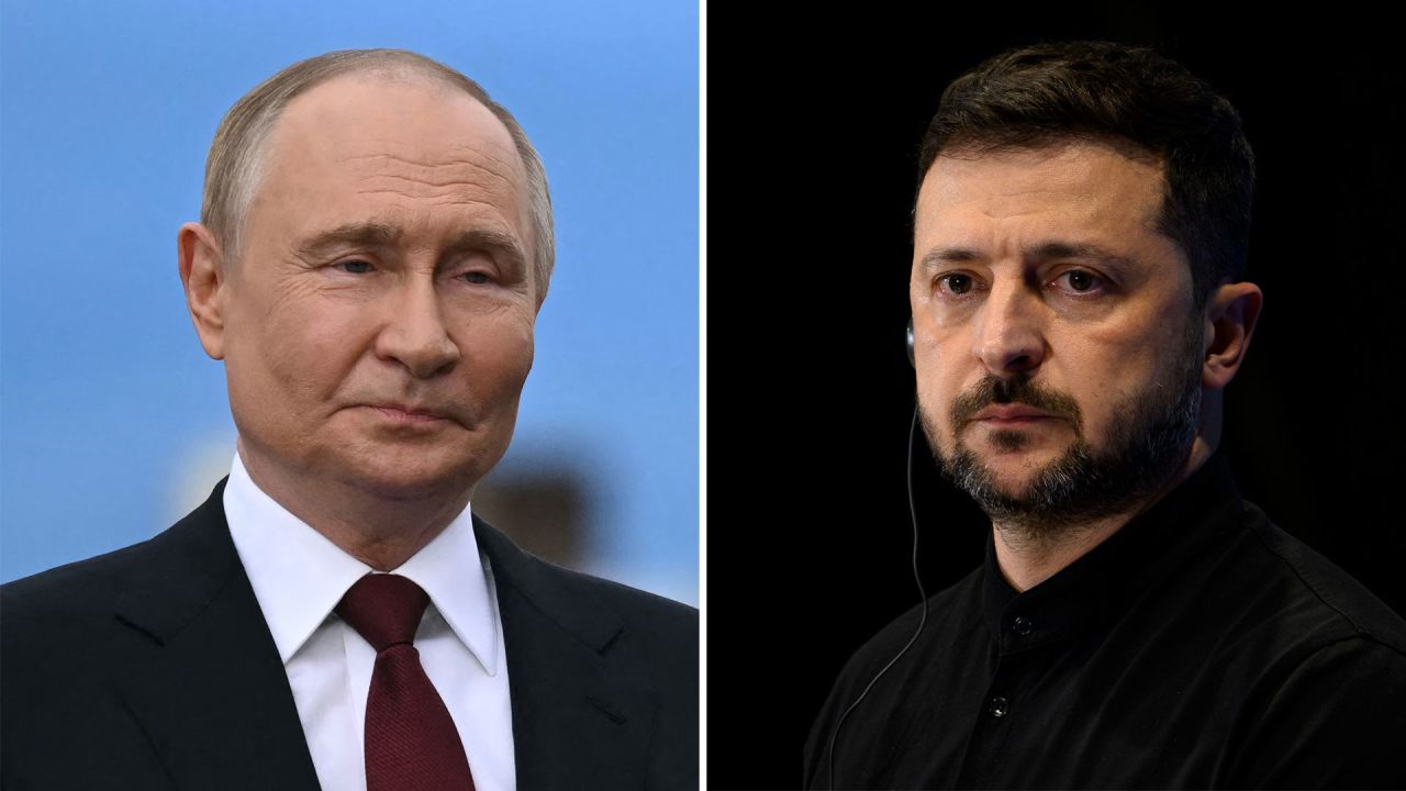 El presidente ruso Vladimir Putin y el presidente ucraniano Volodimia Zelensky.
