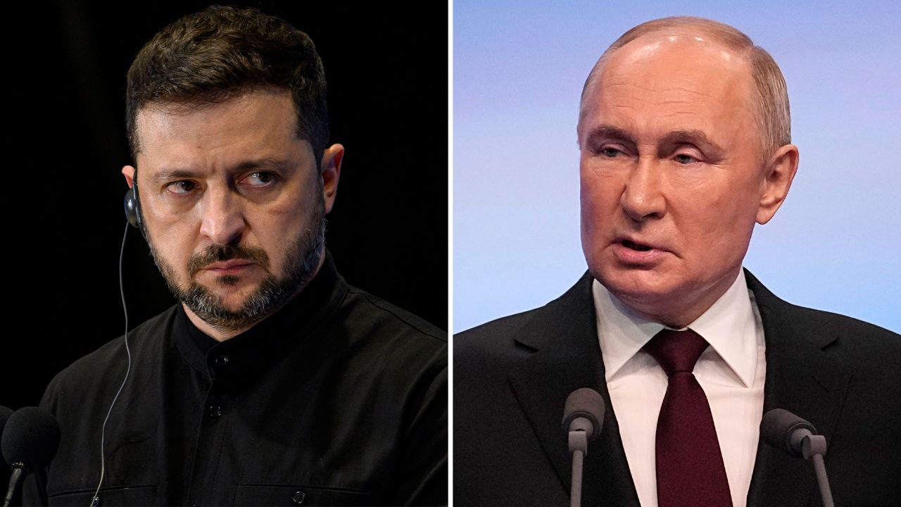 Ukrainian President Volodymyr Zelensky and Russian President Vladimir Putin.