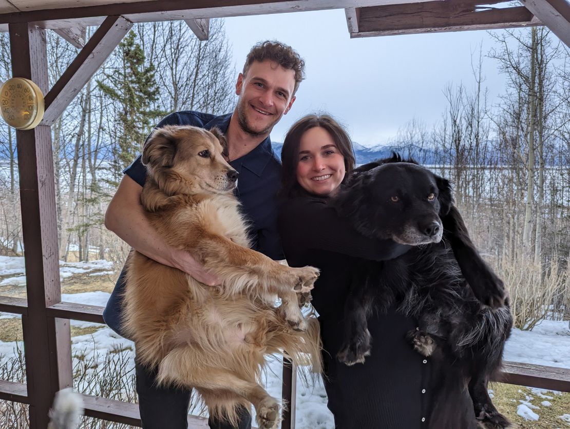 Turcich and his fiancee Bonnie with their dogs Savannah and Cleo, who have both since passed away.