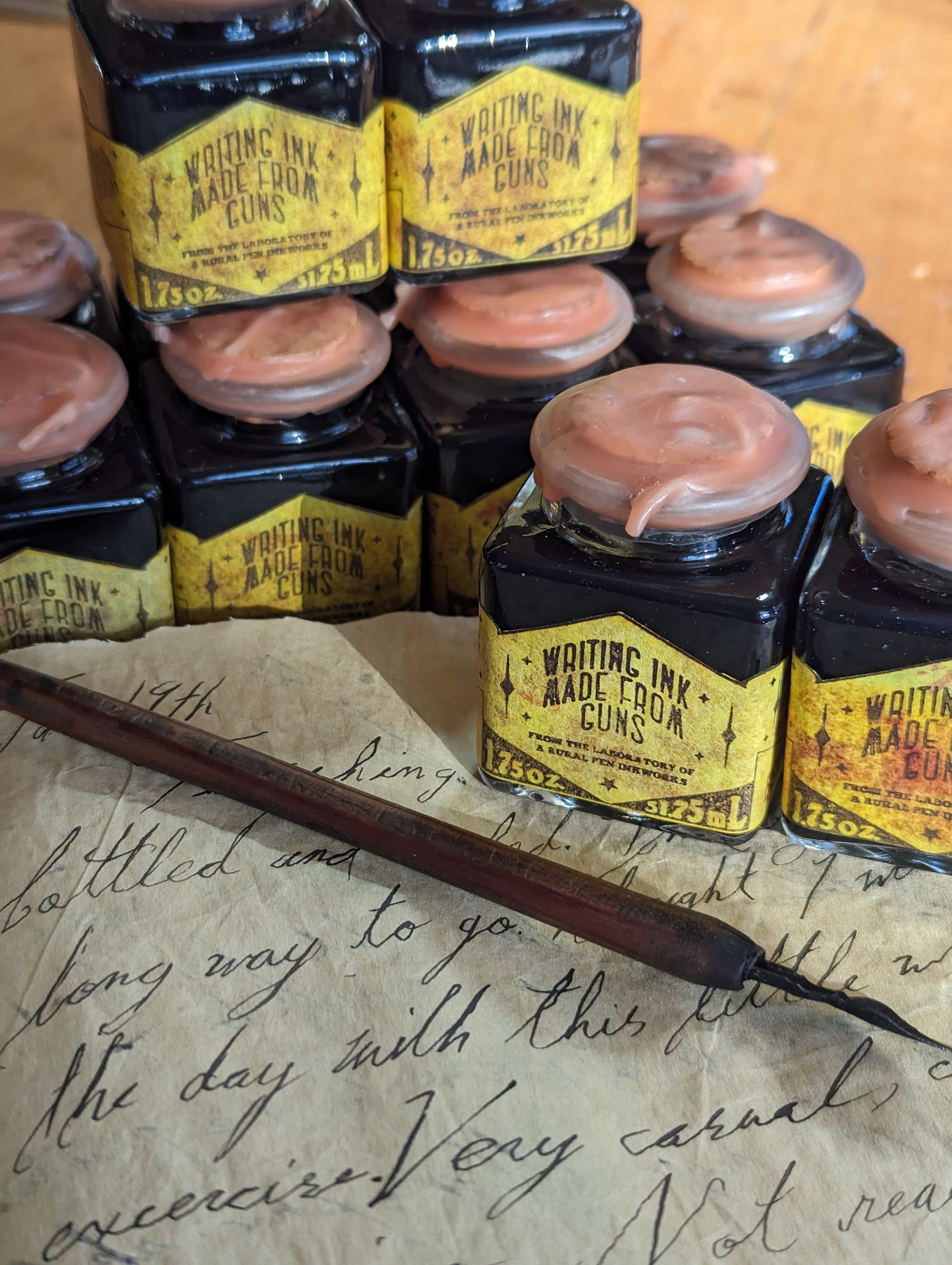 Little makes store orders for his writing ink, which is made from iron sulfate, tannic acid and gum Arabic.