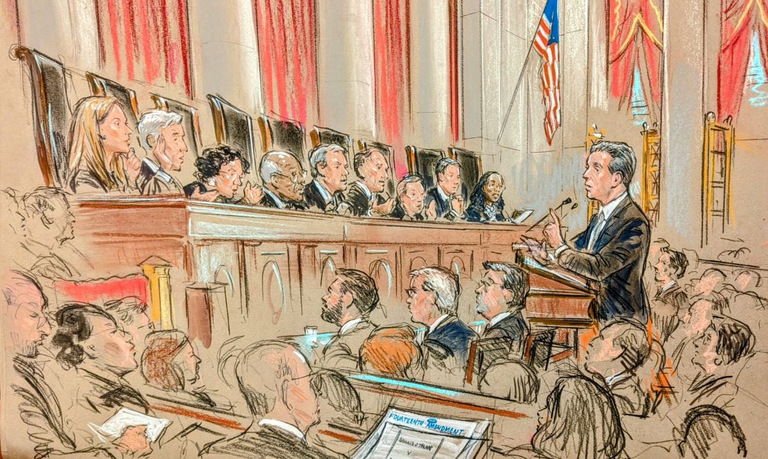 Trump attorney Jonathan Mitchell speaks before the Supreme Court on February 8.
