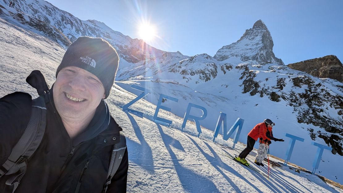 Michael Cracknell is a big fan of one-day trips to Switzerland, where he's posing in Zermatt.