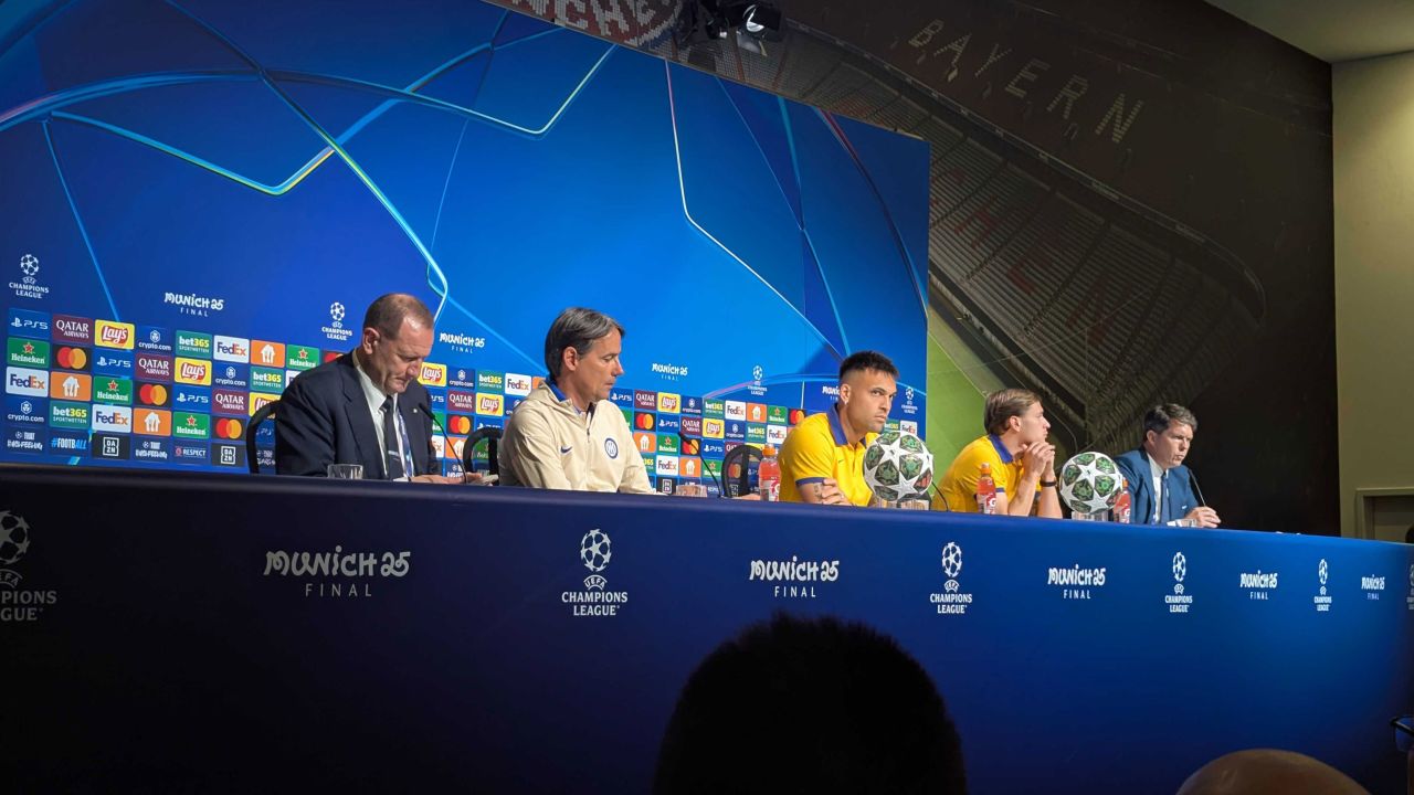 Inter Milan players and manager Simone Inzaghi speak to the media on Friday.