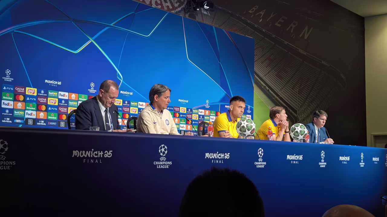 Inter Milan players and manager Simone Inzaghi speak to the media on Friday.