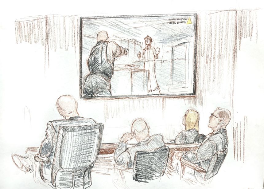 Bodycam footage showing the shooting of Sonya Massey is played in court on October 22, 2025.