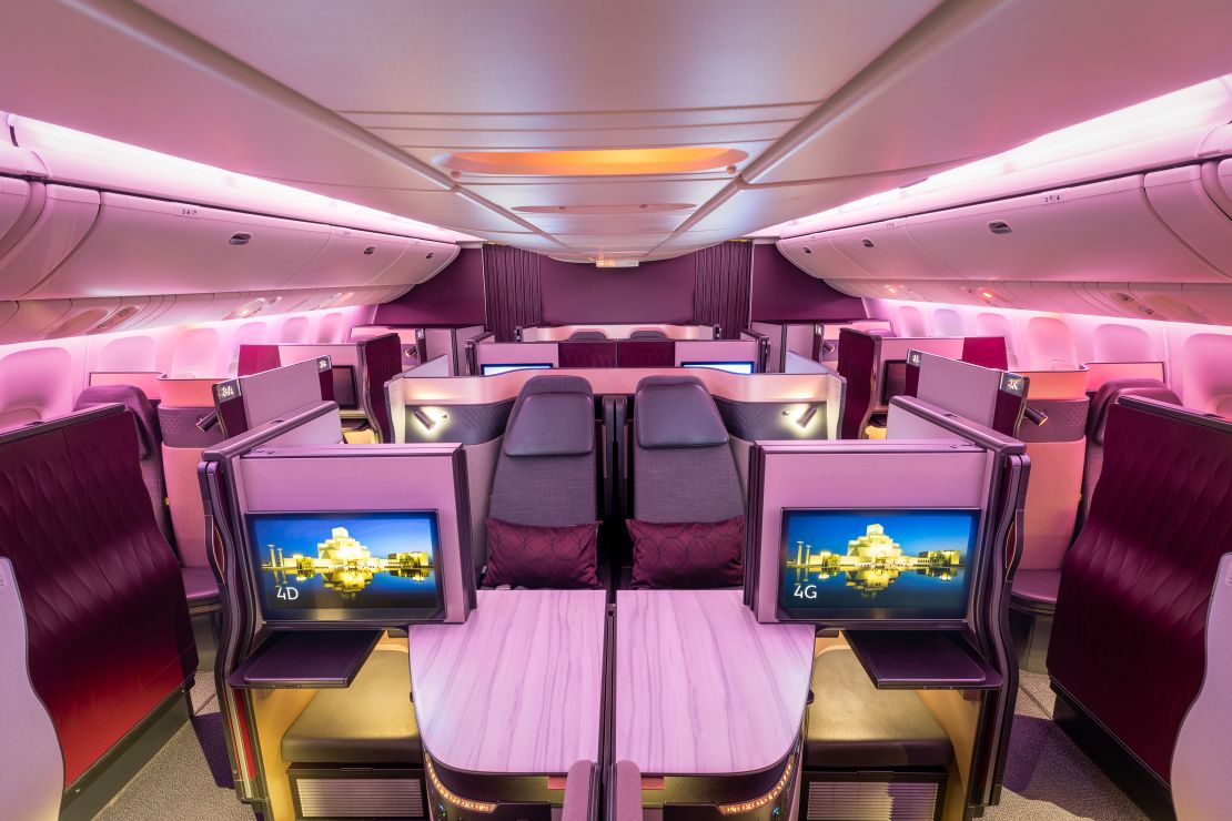 A photo of the Qatar Airways Qsuite business class cabin