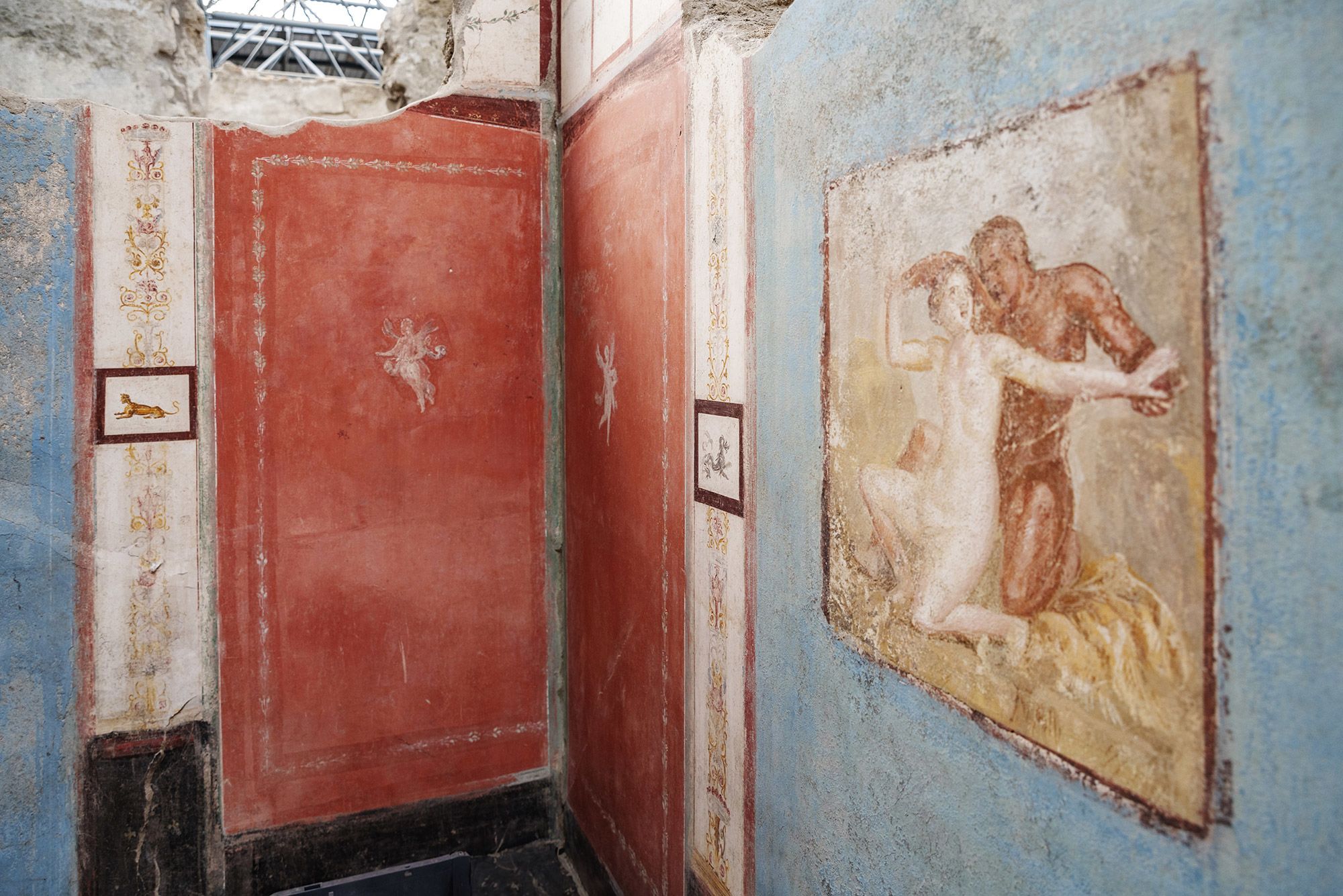 Se ha descubierto en Pompeya una pequeña casa adornada con frescos elaborados (y a veces eróticos). (Parque arqueológico de Pompeya)