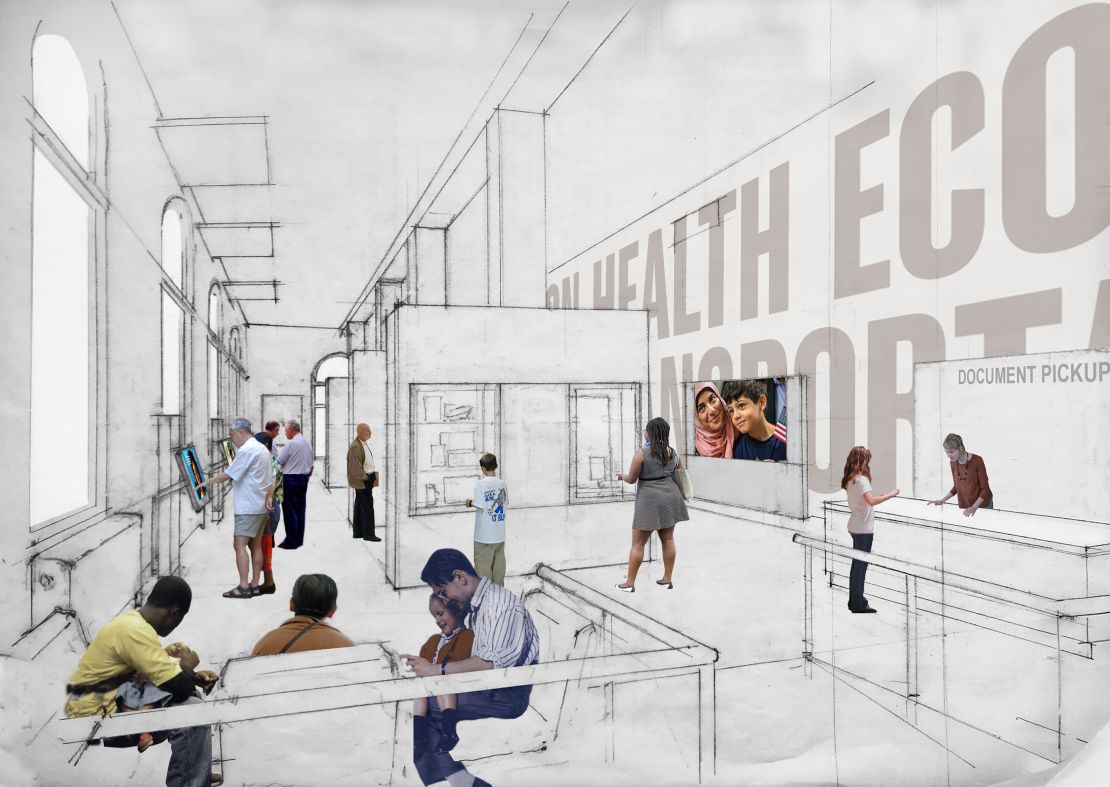 A rendering shows plans for a renovated Records Discovery Center at the museum. The records center is the "emotional core" of a visit to the island and often leaves visitors in tears, says Jesse Brackenbury, president and CEO of the Statue of Liberty – Ellis Island Foundation.