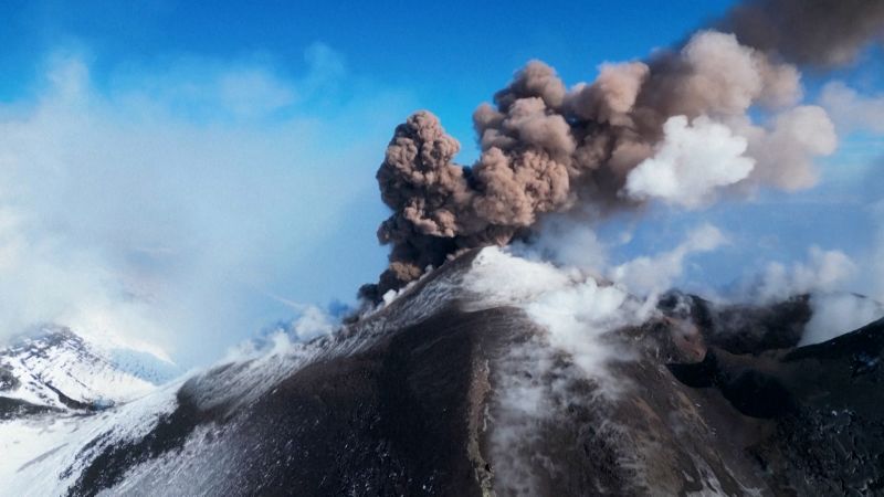 See Europe’s tallest volcano erupt with smoke and lava