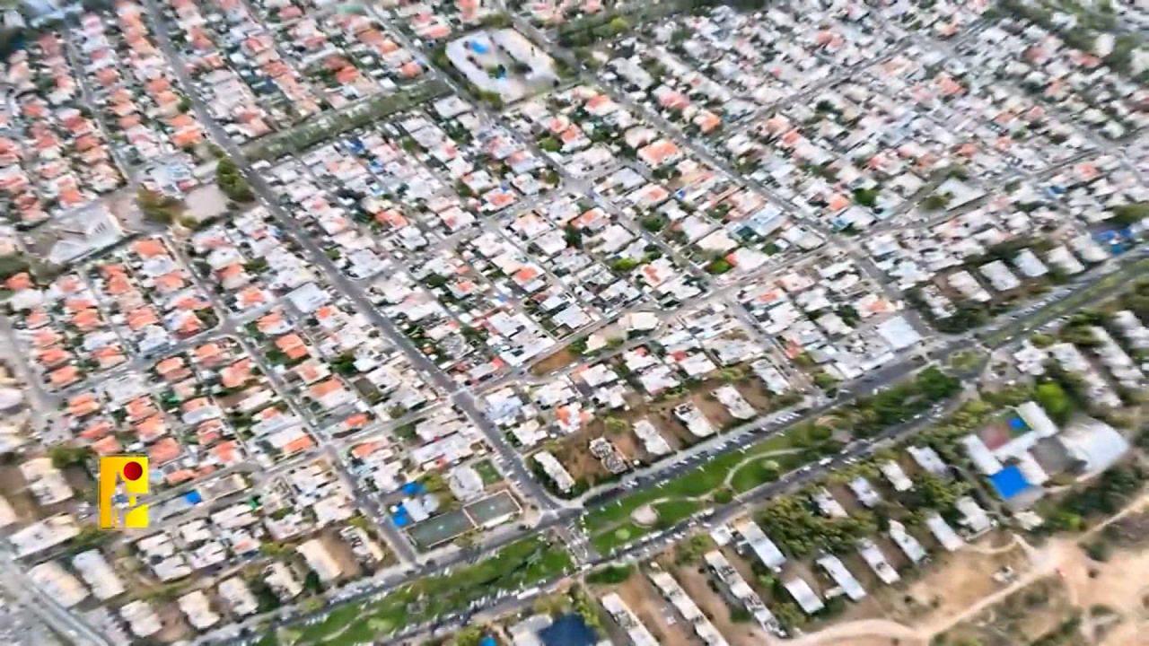 A residential area is seen in this image taken from a propaganda video released by Hezbollah allegedly filmed by a drone.