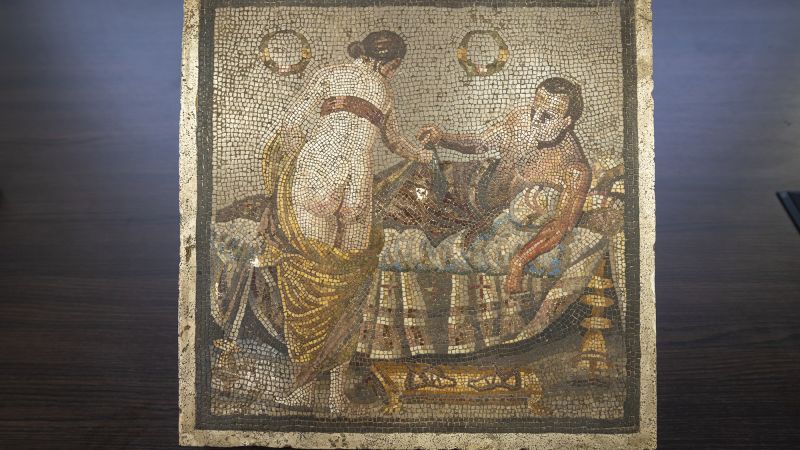 Erotic mosaic, stolen by German officer in World War II, returned to Pompeii