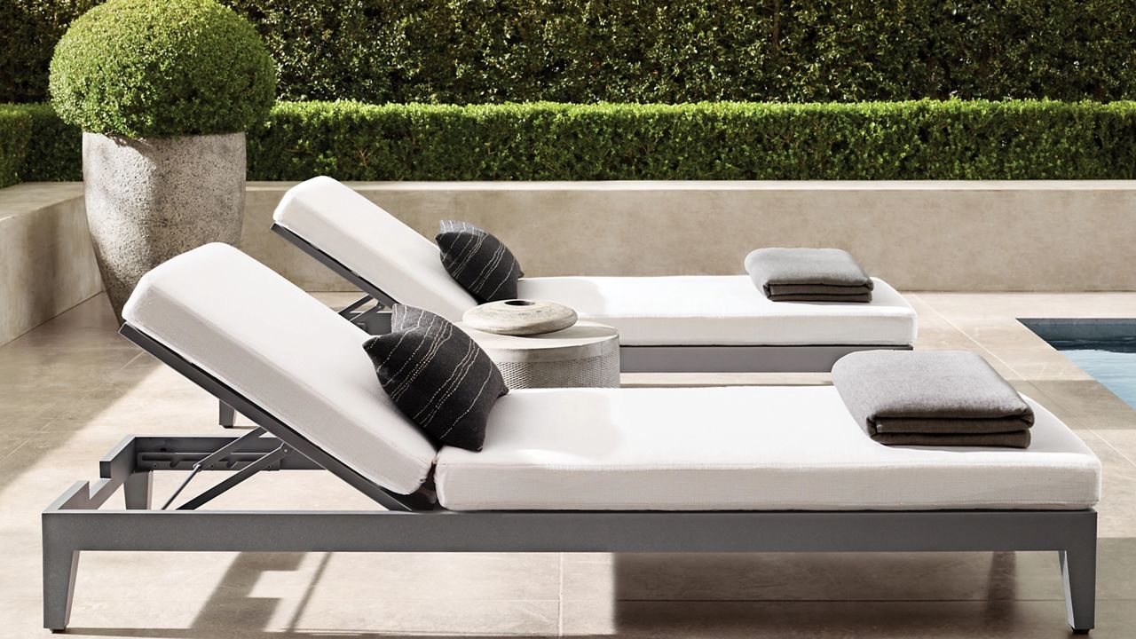 Two Restoration Hardware Balmain Aluminum Chaises in slate color