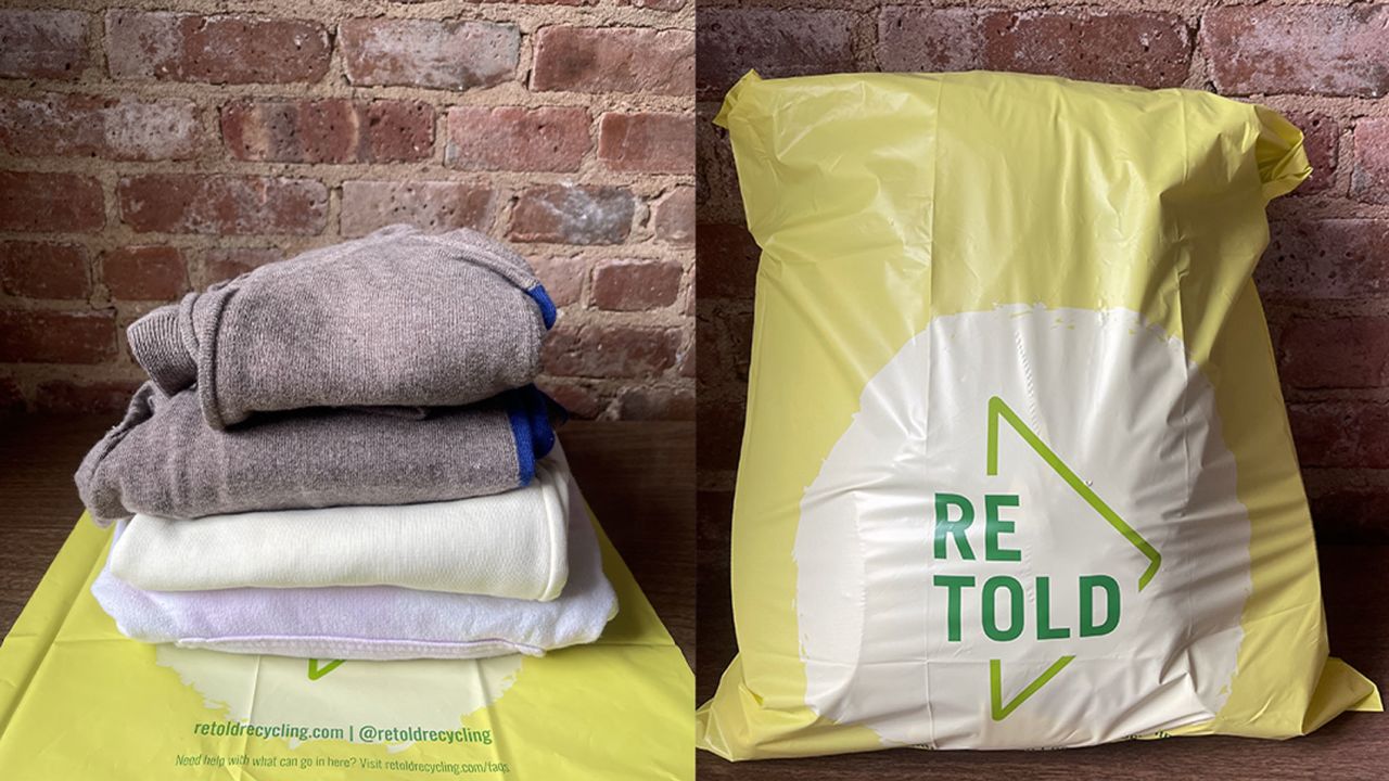Before and after packing Retold Recycling's bag.
