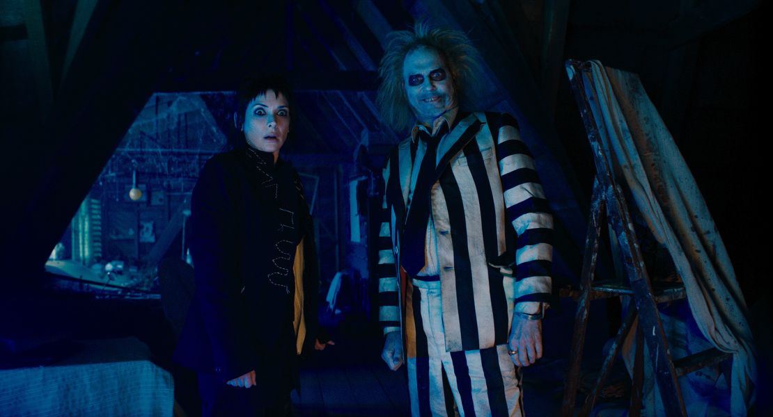 Beetlejuice's striped suit went through a pain-staking ageing process, to signal another 35 years spent in the underworld.