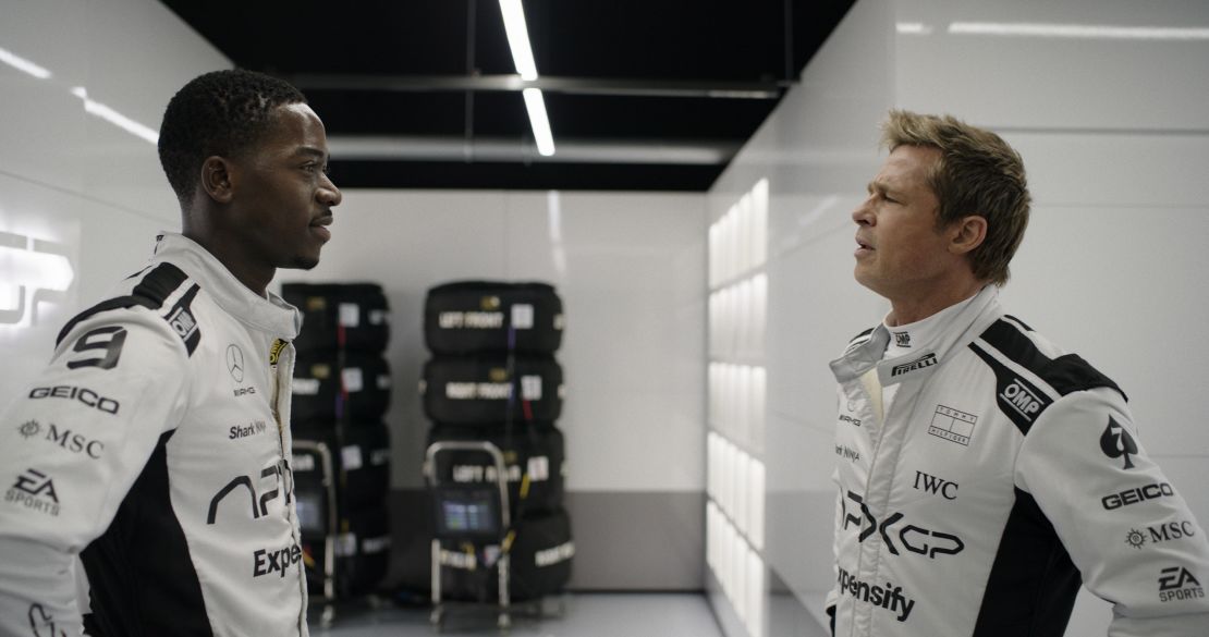 Damson Idris and Brad Pitt in “F1.