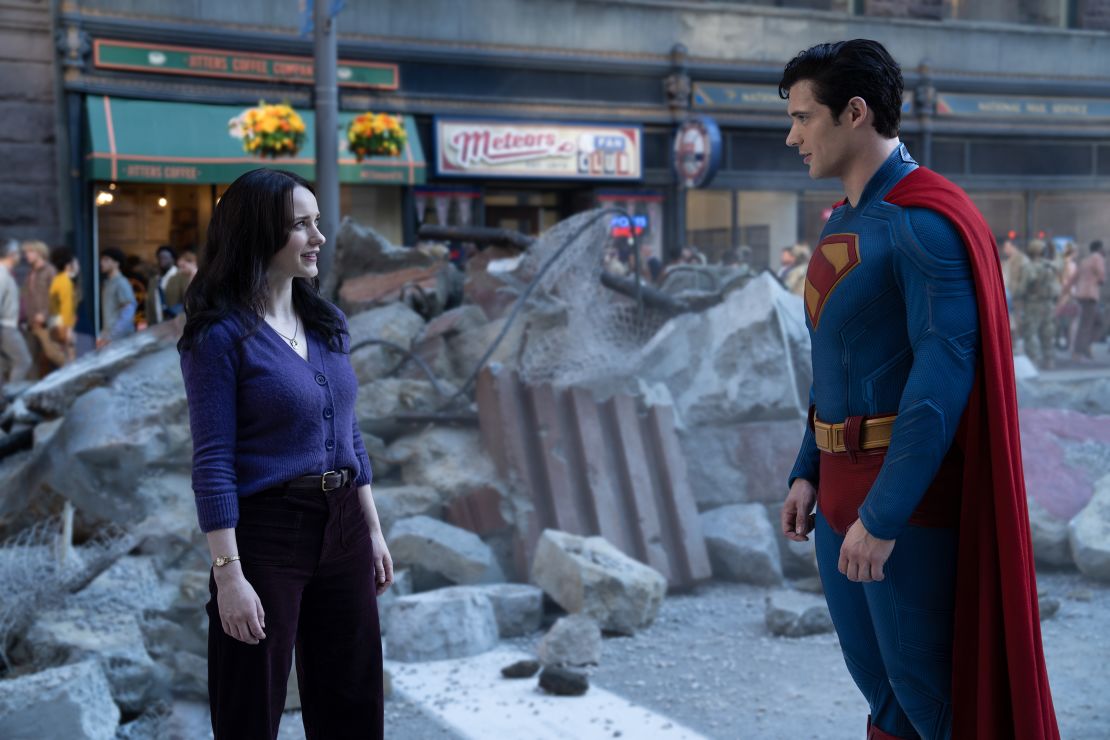 Rachel Brosnahan as Lois Lane and David Corenswet as Superman in Warner Bros. Pictures’ “Superman,” a Warner Bros. Pictures release.