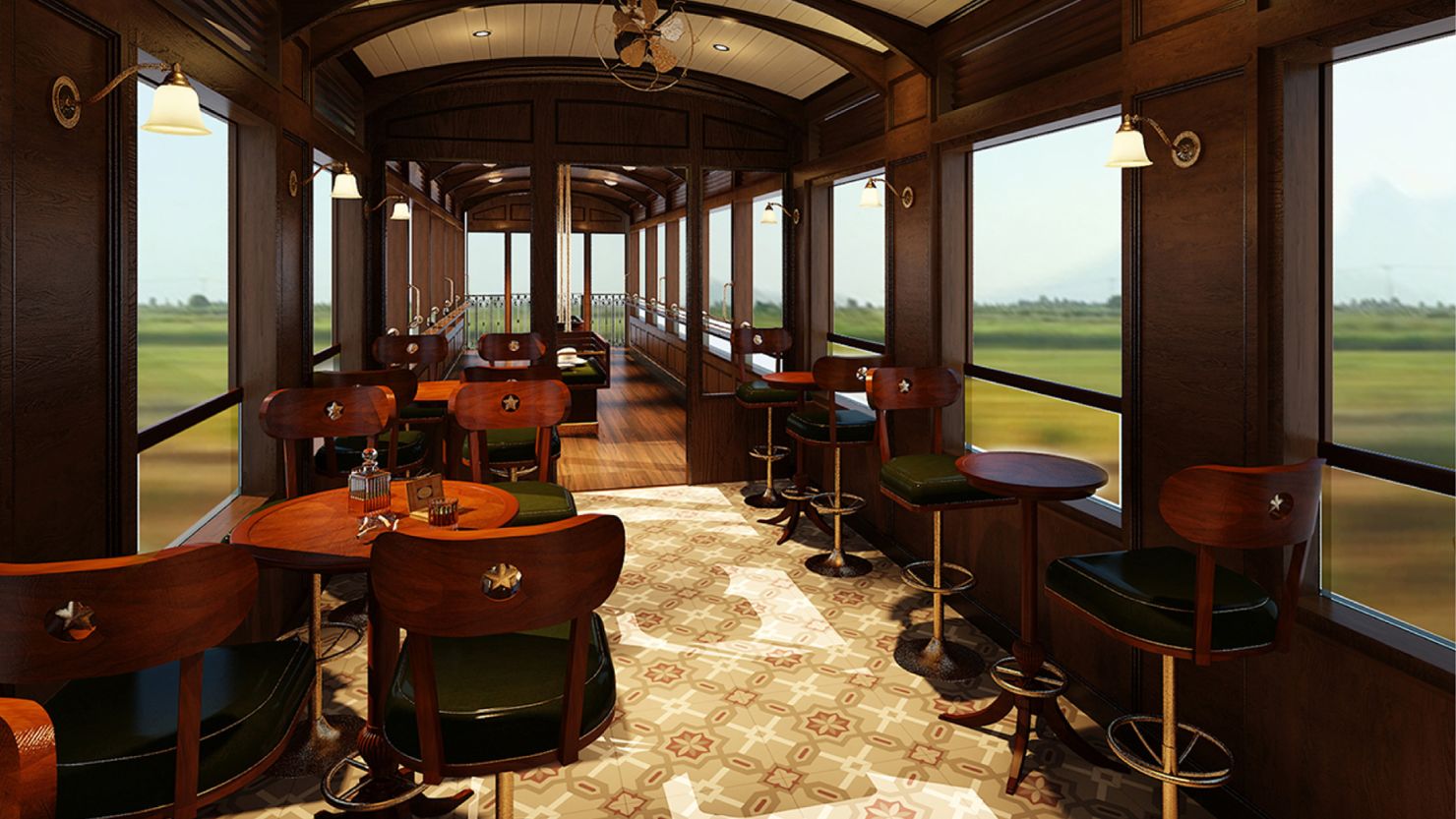 A rendering of the interior of the refurbished Revolution Express steam trains that will begin taking passengers in late 2024 or early 2025.