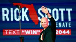 Sen. Rick Scott speaks during the Florida Freedom Summit at the Gaylord Palms Resort on November 4, 2023 in Kissimmee, Florida. 