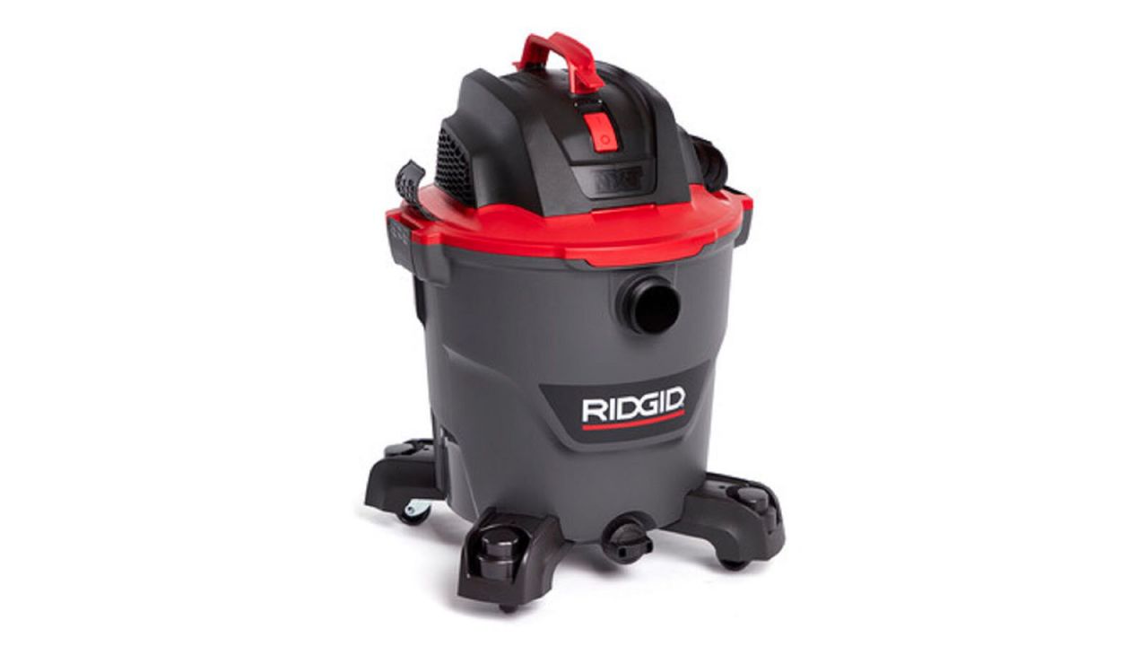 A red and black Ridgid shop vac on a white background.