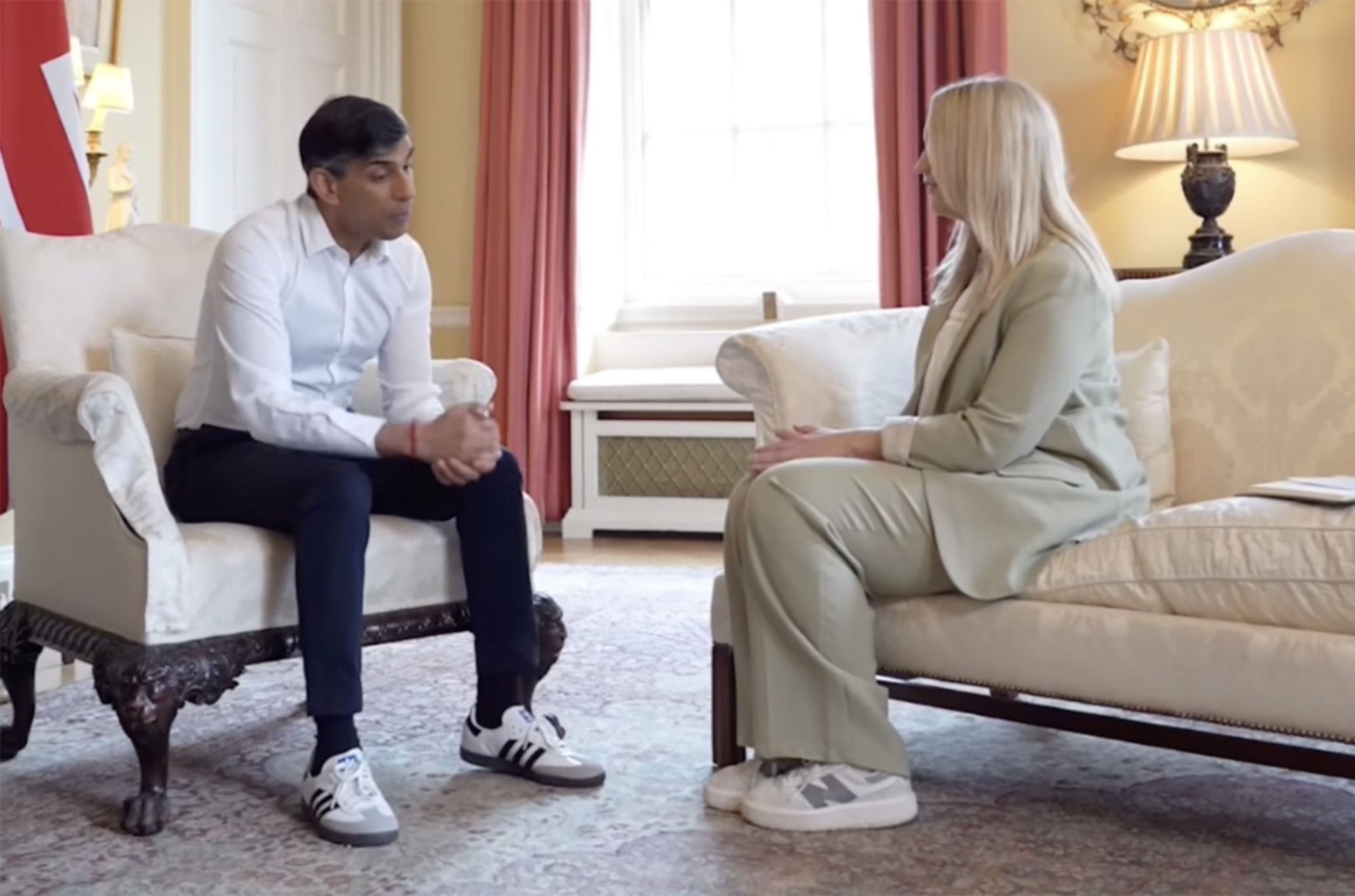 A video of British Prime Minister Rishi Sunak wearing Adidas Samba shoes has caused a furor online.