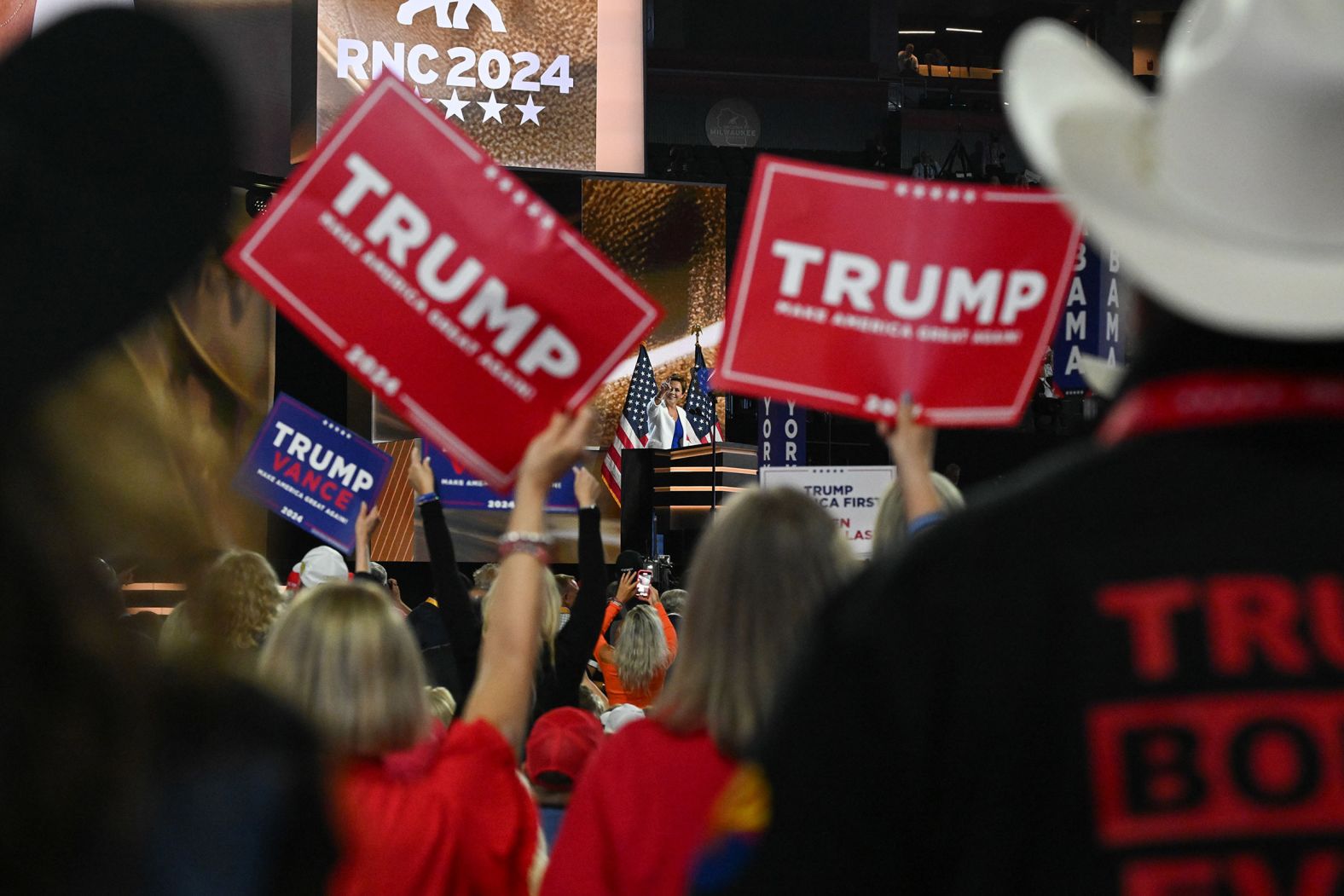 Kari Lake, a Senate candidate in Arizona, <a >began her convention speech Tuesday</a> by calling out what she called “the fake news” and “disastrous Democrat policies.”