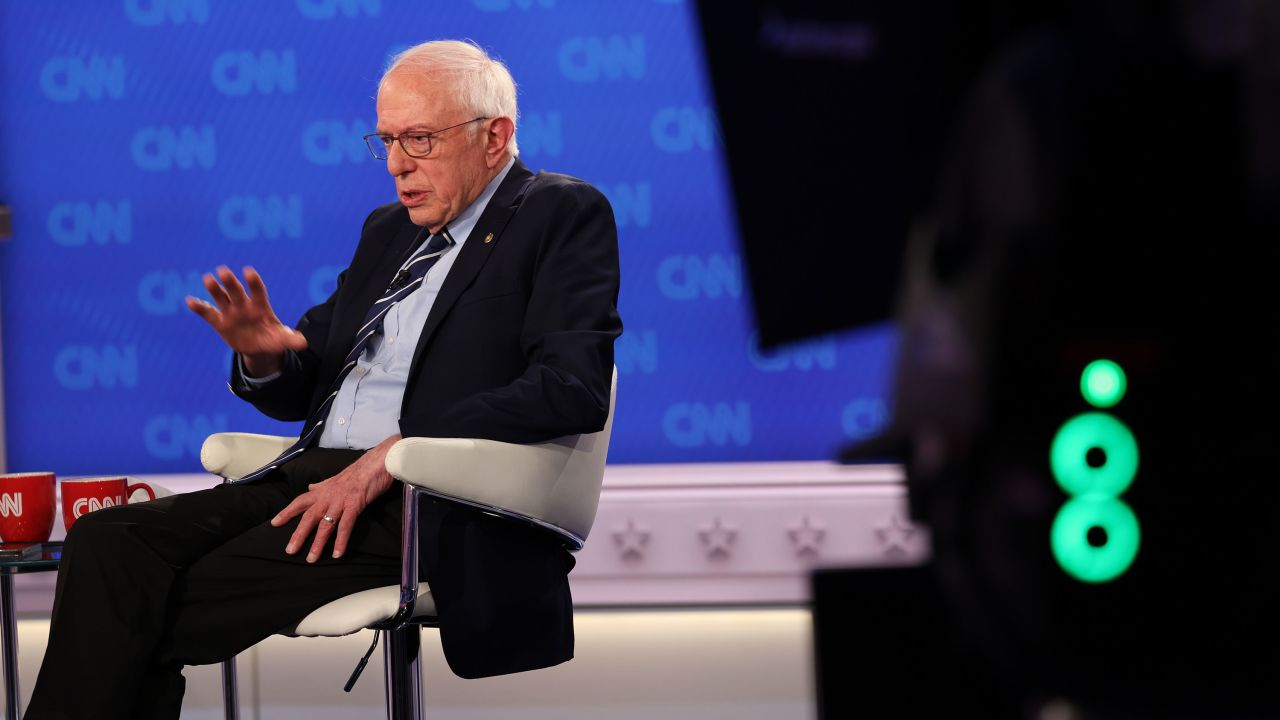 Vermont Sen. Bernie Sandersspeaks during a CNN Town Hall moderated by CNN’s Anderson Cooper on Wednesday, April 9, 2025, in Washington, DC.