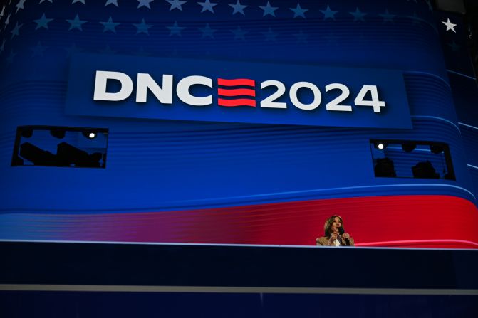 In her first convention remarks on Monday, <a >Harris thanked President Biden</a> for his "historic leadership." Looking toward November, she said people from all backgrounds will “come together and declare with one voice, as one people: We are moving forward.”