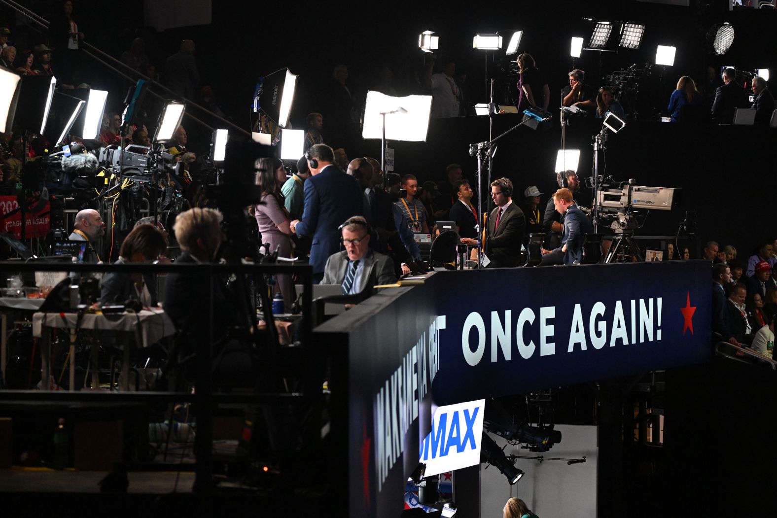 Journalists report from the Fiserv Forum on Thursday.