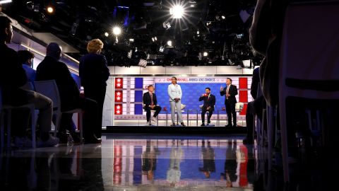 From left: Reps. Derek Tran, Jahana Hayes, Mike Lawler and Ryan Mackenzie attend a CNN Town Hall moderated by CNN’s Jake Tapper and Kaitlan Collins on Thursday, April 10, in Washington, DC.