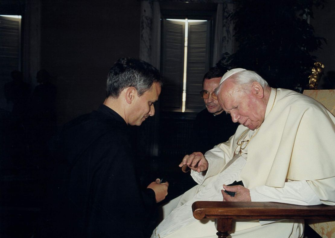 This undated picture shows Robert Prevost with Pope John Paul II.
