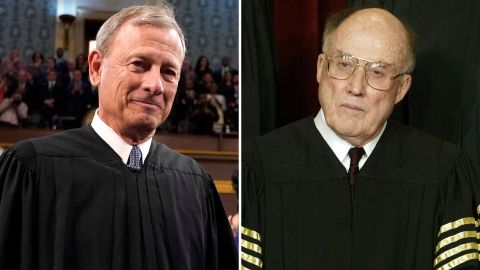 Chief Justice of the United States John Roberts, left, and former Chief Justice of the United States William Rehnquist.