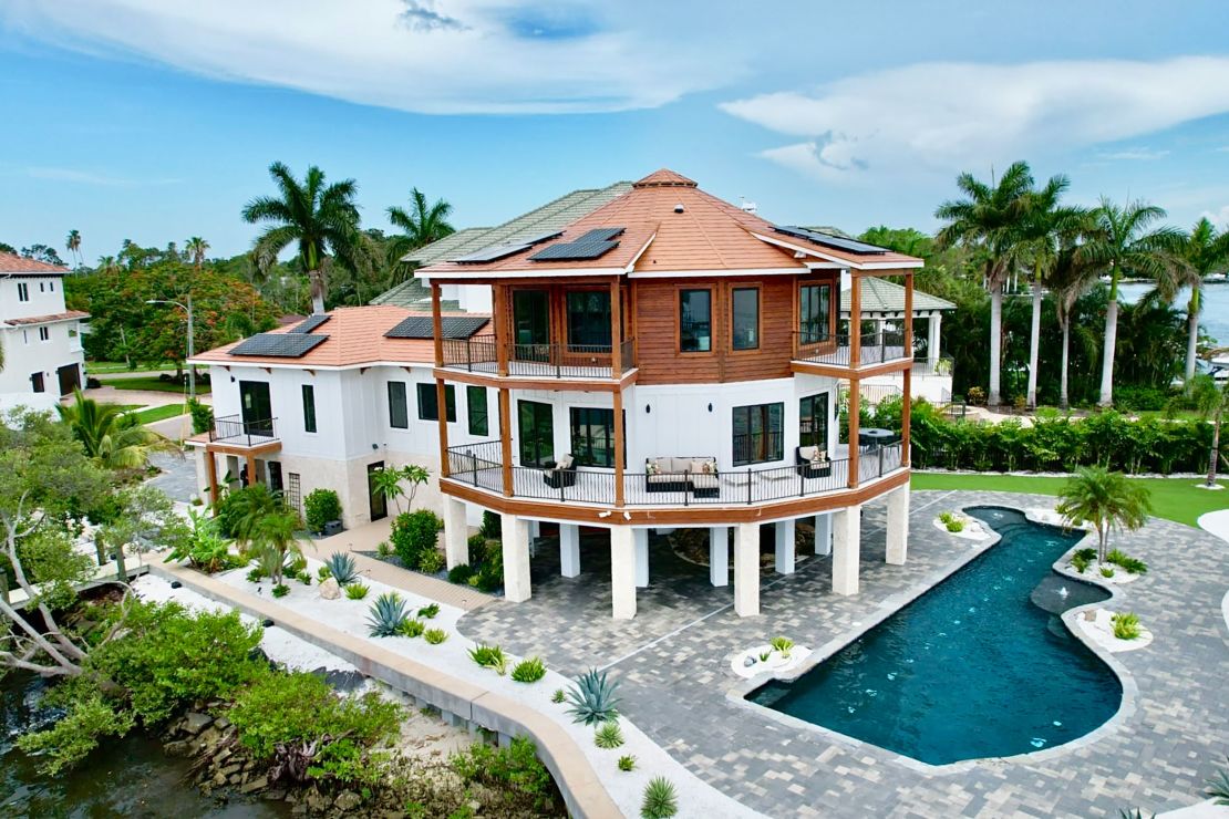 A Deltec house on the hurricane-prone Tampa Bay in St Petersburg, Florida. The homes' distinctive circular shape helps redirect winds, reducing pressure exerted on the structure