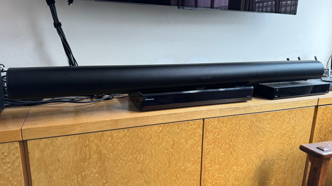 The Sonos Arc soundbar on an entertainment console.