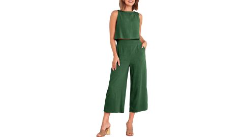 underline round neck wide leg suit