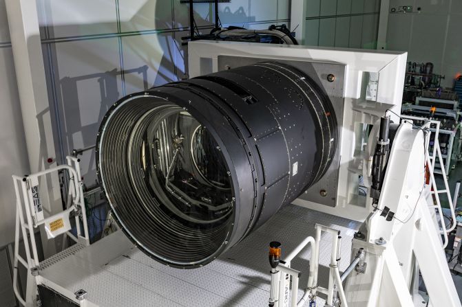 Inside the telescope is the world’s largest camera; the size of a small car, it weighs 3,000 kilograms (6600 lbs). It needs to be kept extremely cold (about -100°C or -148°F) to work properly and was built at SLAC National Accelerator Laboratory in California, before being shipped to Chile.