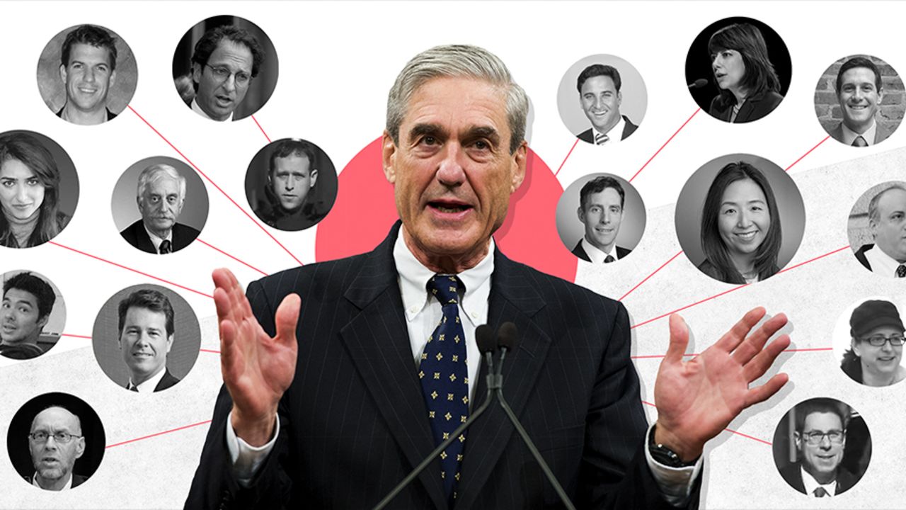 Special counsel Robert Mueller assembled a team of at least 17 lawyers for his investigation of Russian interference in the 2016 election and potential collusion between the Trump campaign and Russia.