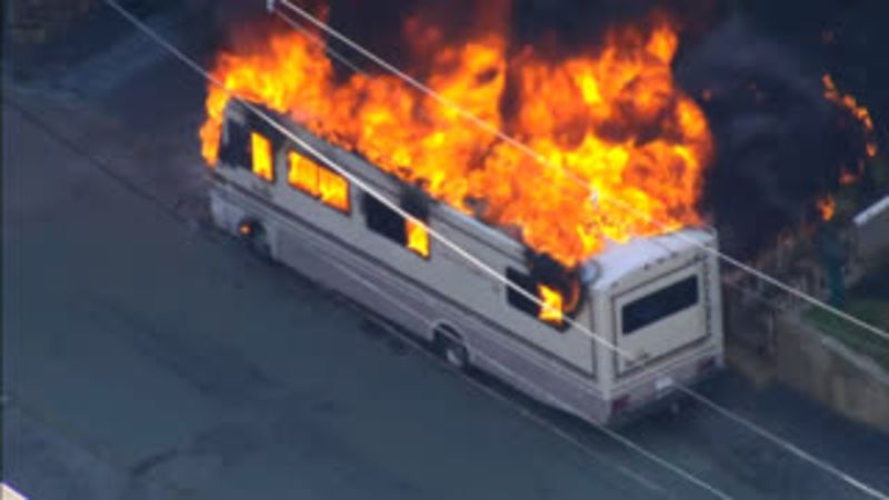 Video shows the moment a family’s RV bursts into flames