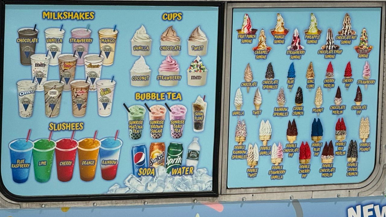 A closeup of an ice cream truck menu