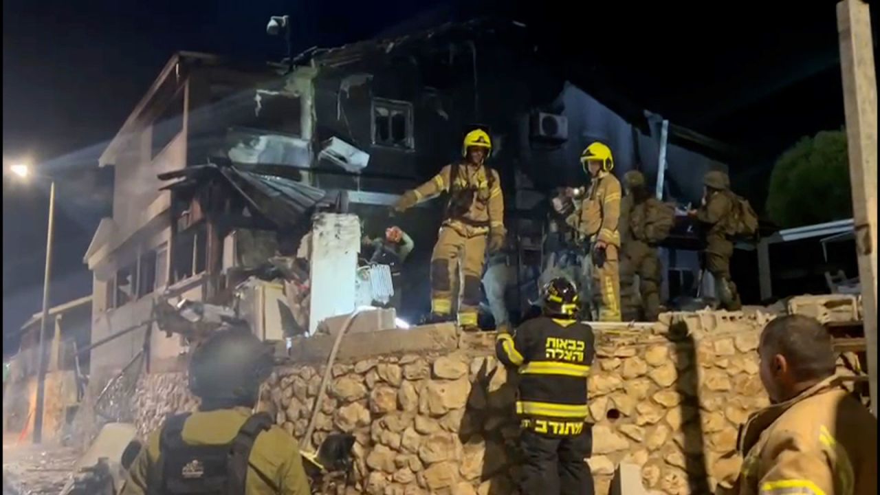 Emergency personnel respond after Hezbollah struck the northern Israeli city of Safed on Friday, September 27.