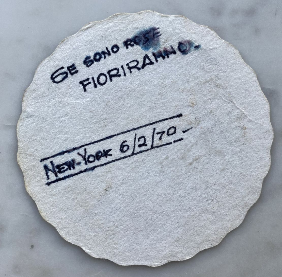 Stefano wrote this Italian phrase on a beer mat in a New York City bar after meeting Sally.