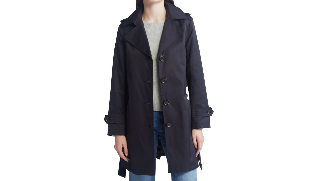 Sam Edelman Buckle Belt Trench Coat in navy