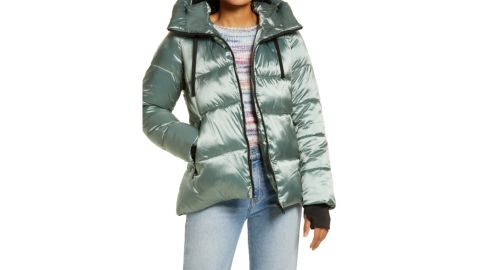 Sam Edelman Iridescent Water Repellent Hooded Puffer Jacket