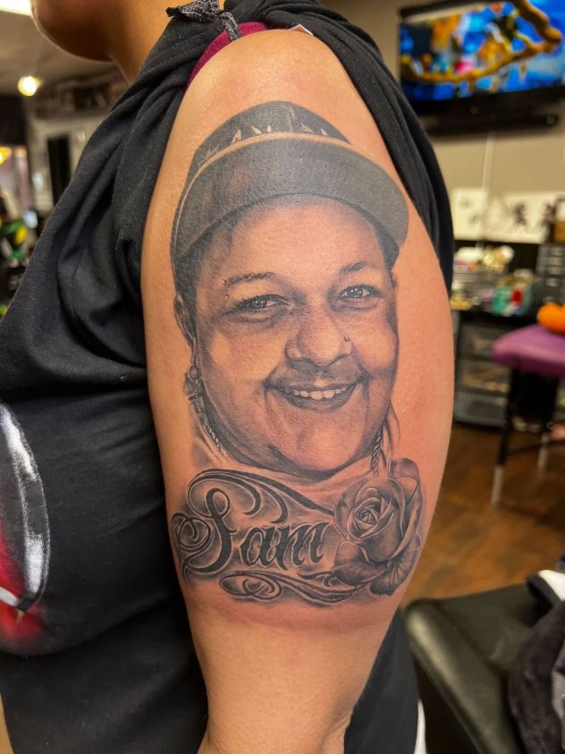 Kayla's tattoo of her brother, Sam.