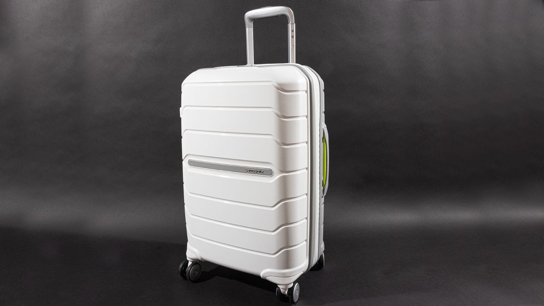 A photo of a white Samsonite Freeform Spinner Carry-On