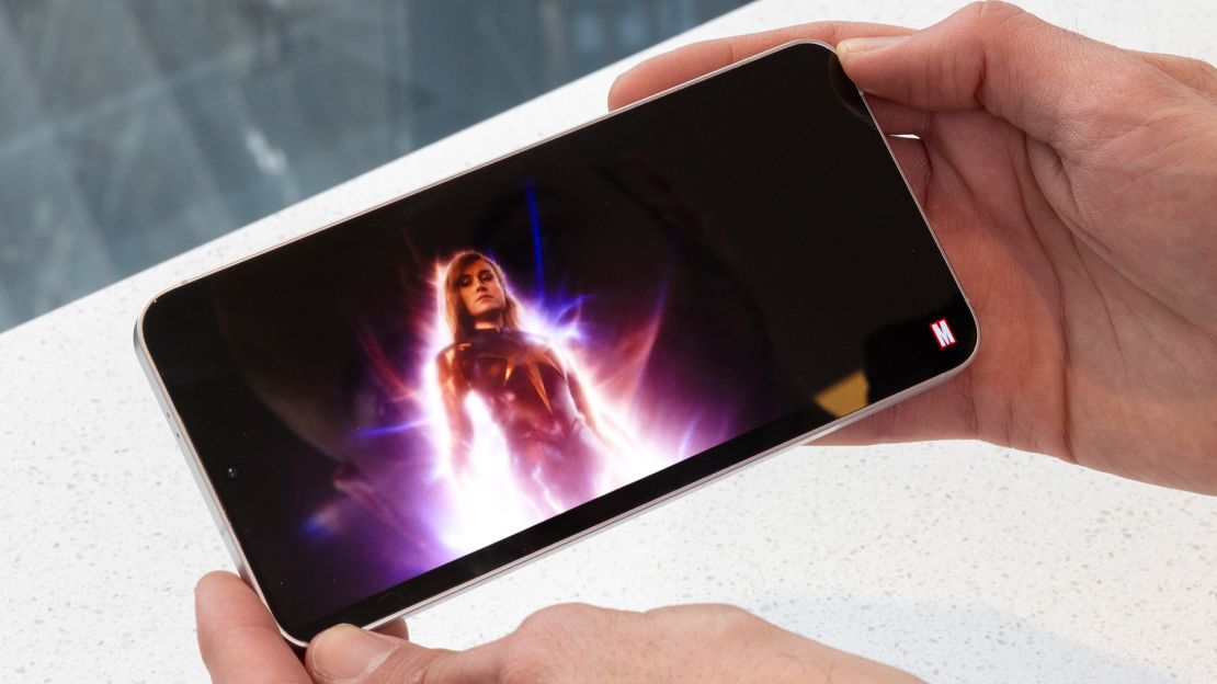 A Samsung Galaxy S24+ displays Captain Marvel.