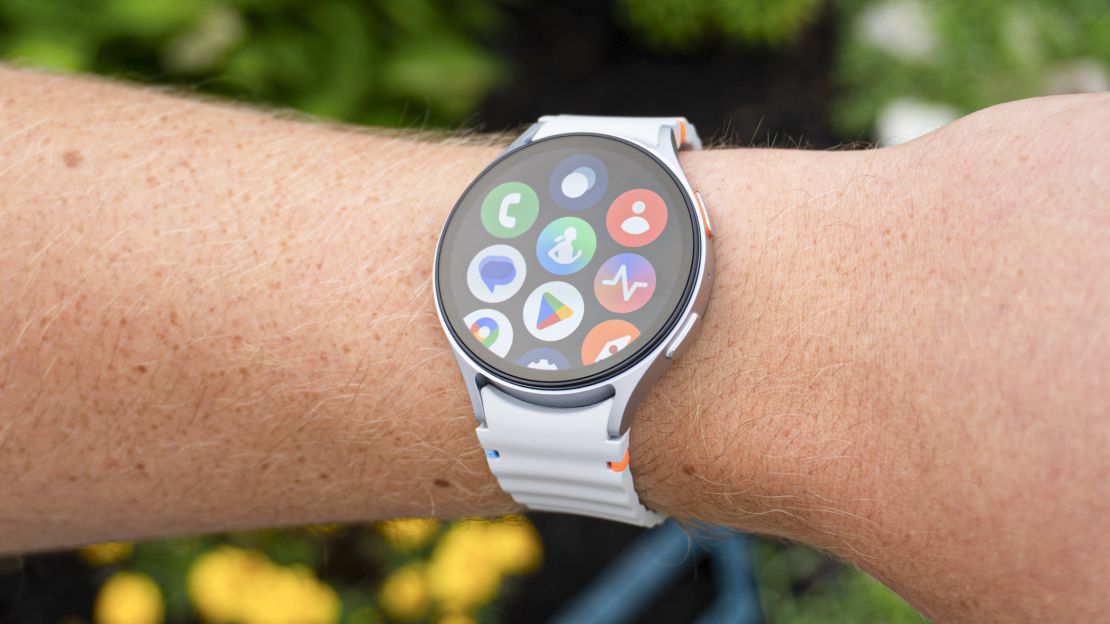 Wrist wearing Samsung Galaxy Watch 7 showing apps available on the watch.