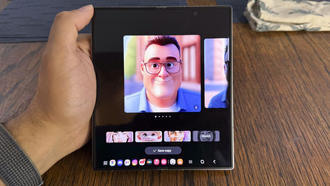 The Samsung Galaxy Z Fold 6's portrait studio generative AI shows an image of Henry as a Pixar dad