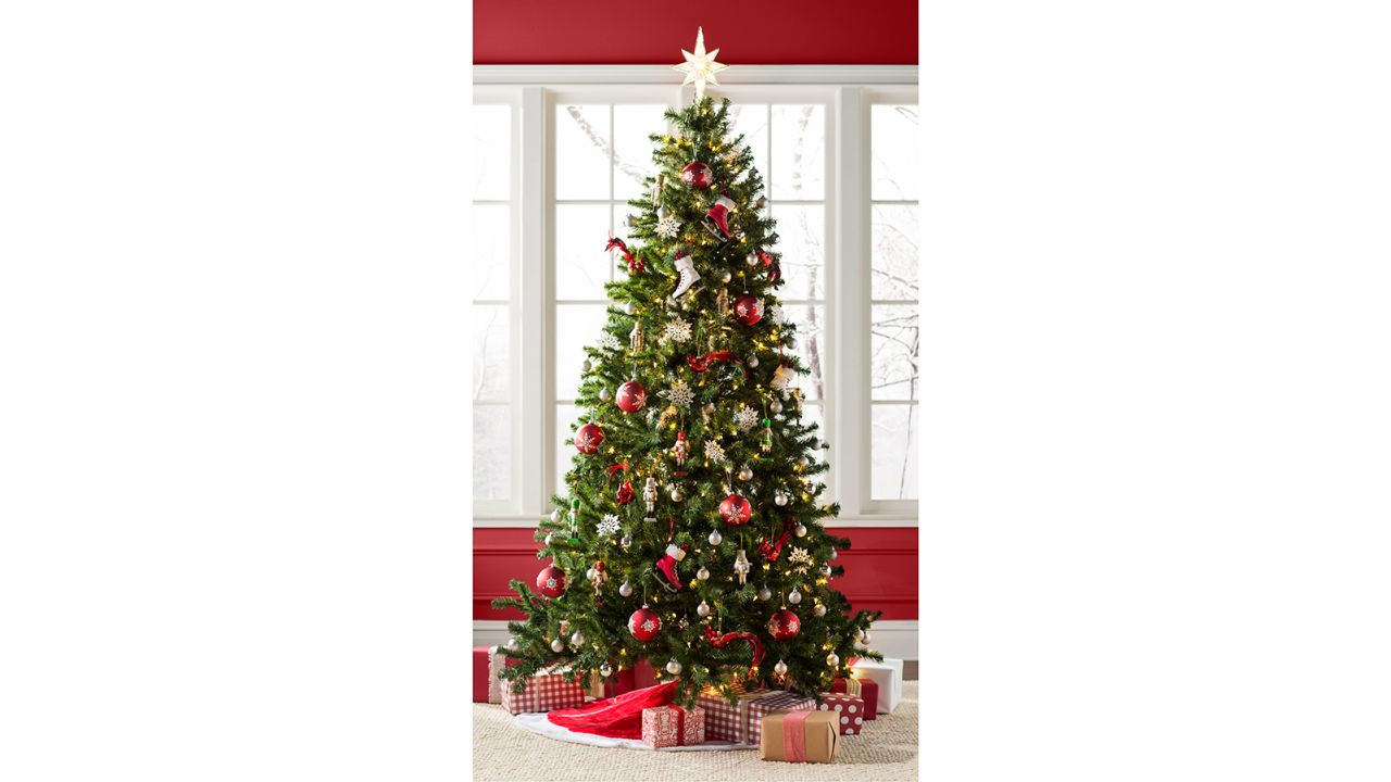 Traditional Prelit Artificial Christmas Tree with Warm Lights and Metal Stand, Wide Realistic Tree The Holiday Aisle Size: 6.5' H